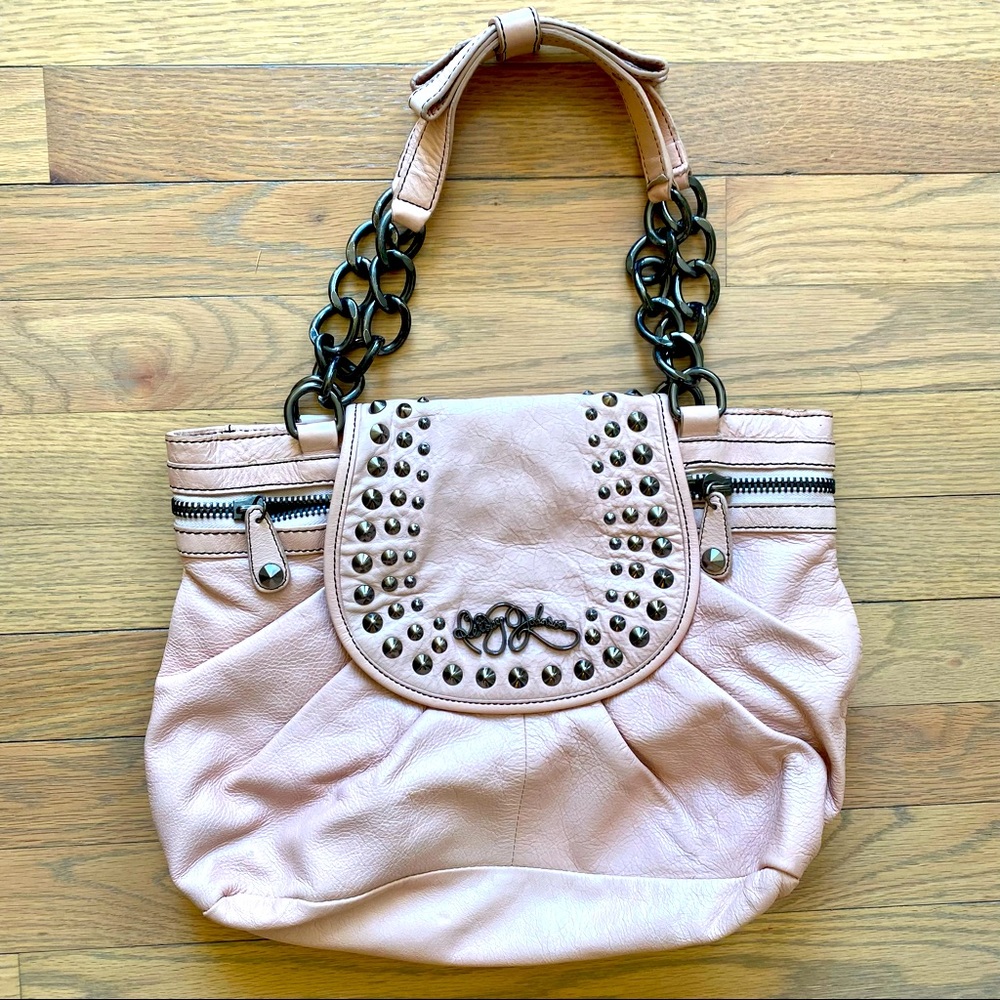 Betsey Johnson Leather Pale Pink Gunmetal Stud Chain Purse